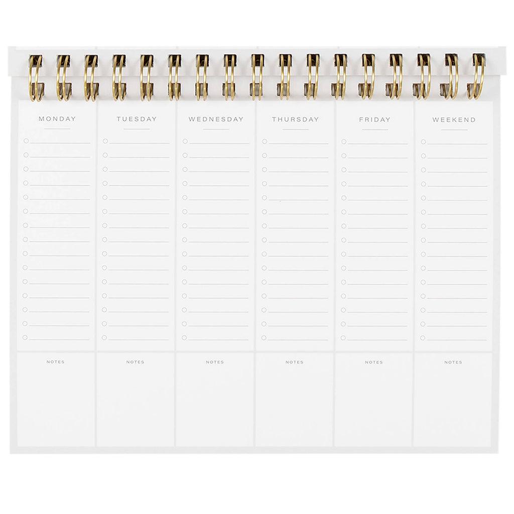 Weekly planner with days of the week and notes section on a white background
