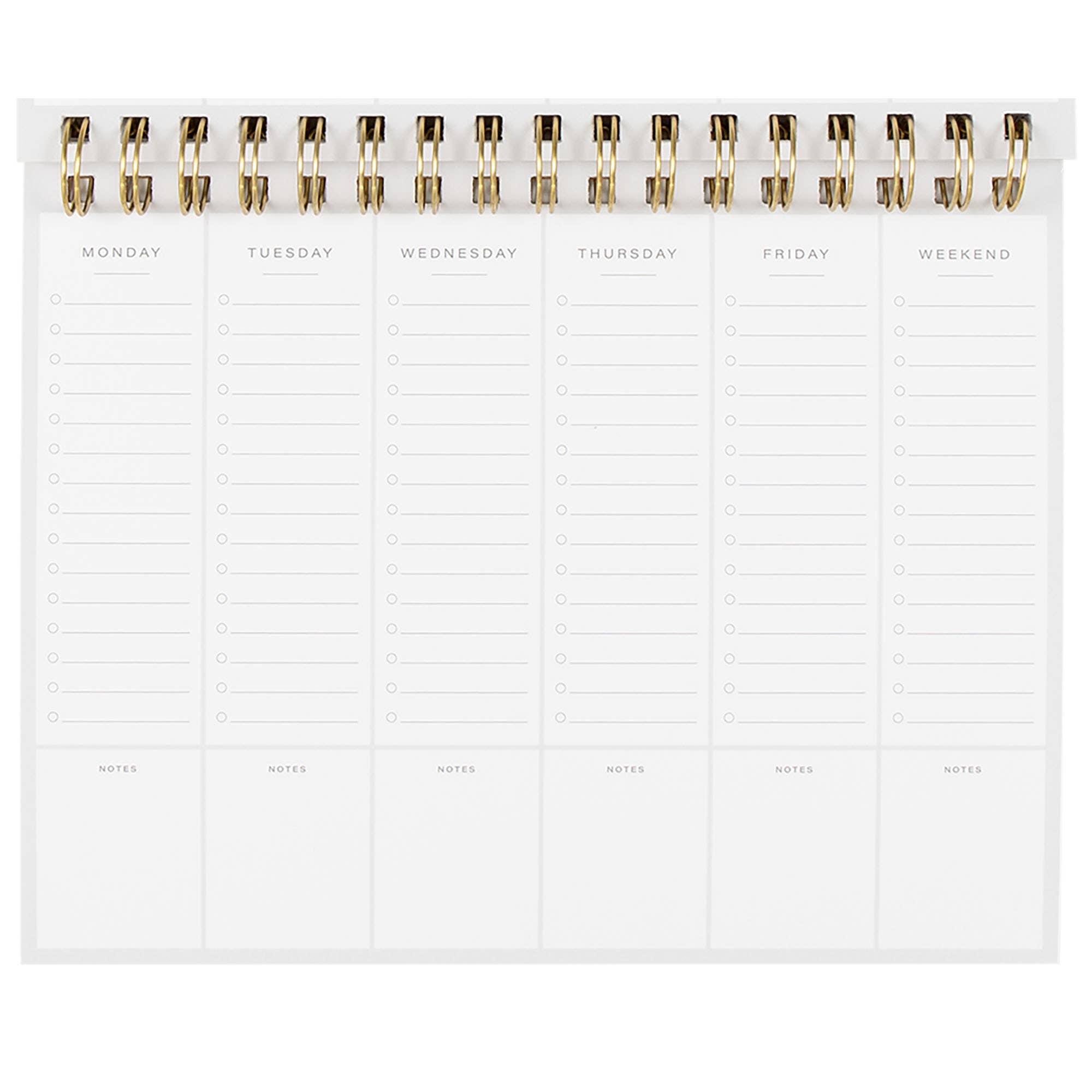 Weekly planner with days of the week and notes section on a white background