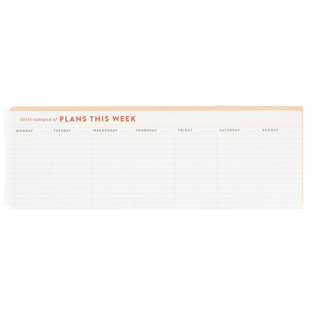 Weekly planner pad with days of the week printed on a white background