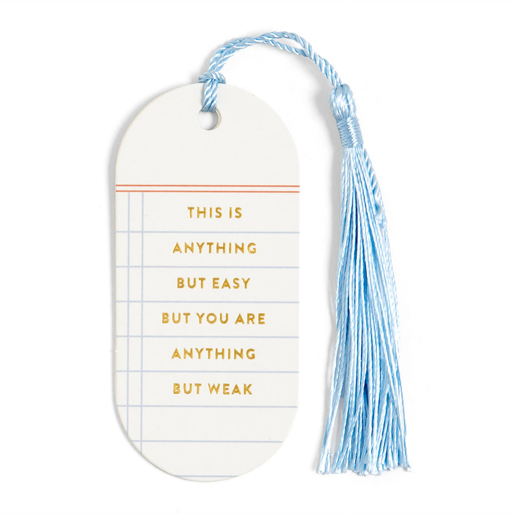 Motivational quote bookmark with tassel on a white background