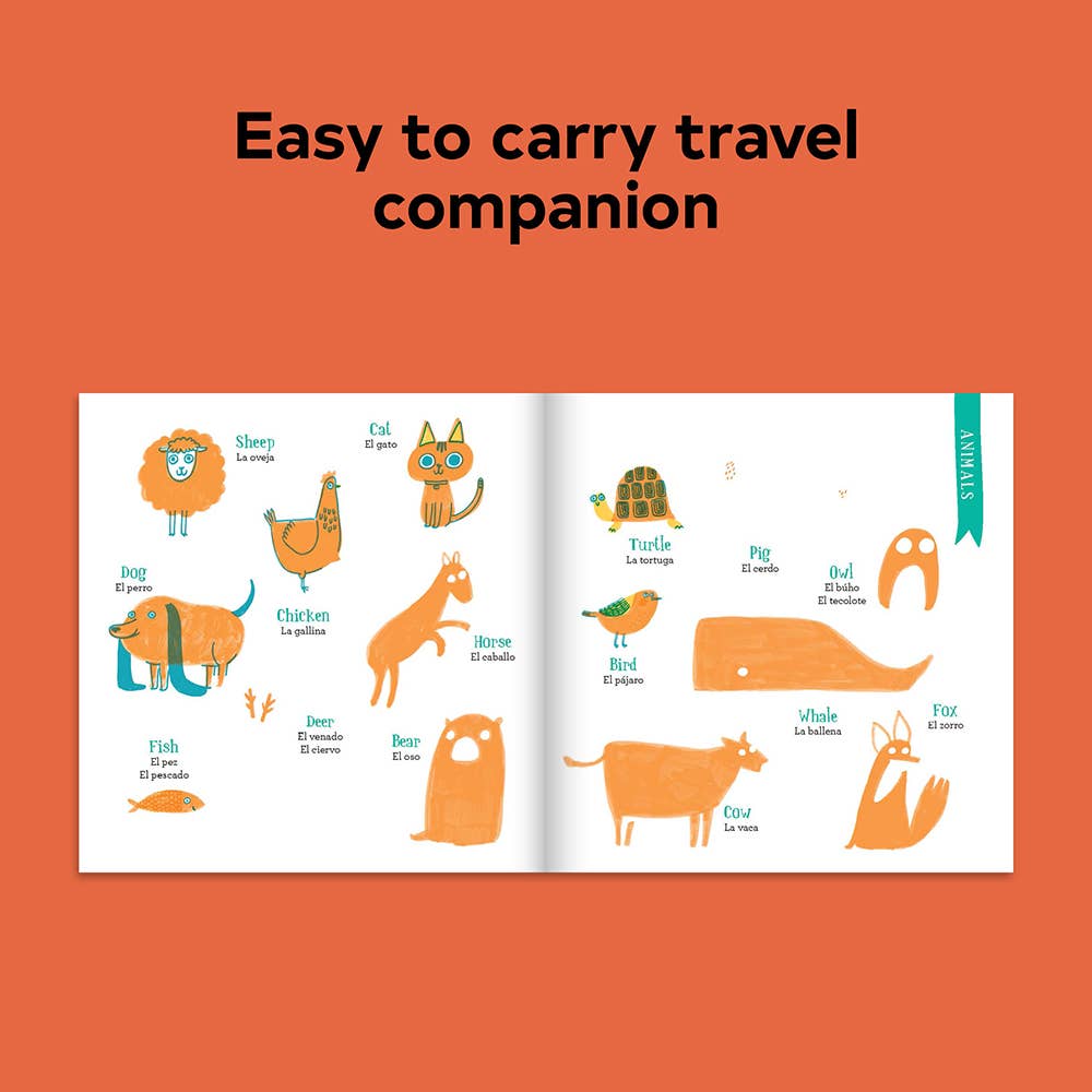 Bilingual animal flashcards for kids, easy travel companion with English and Spanish names