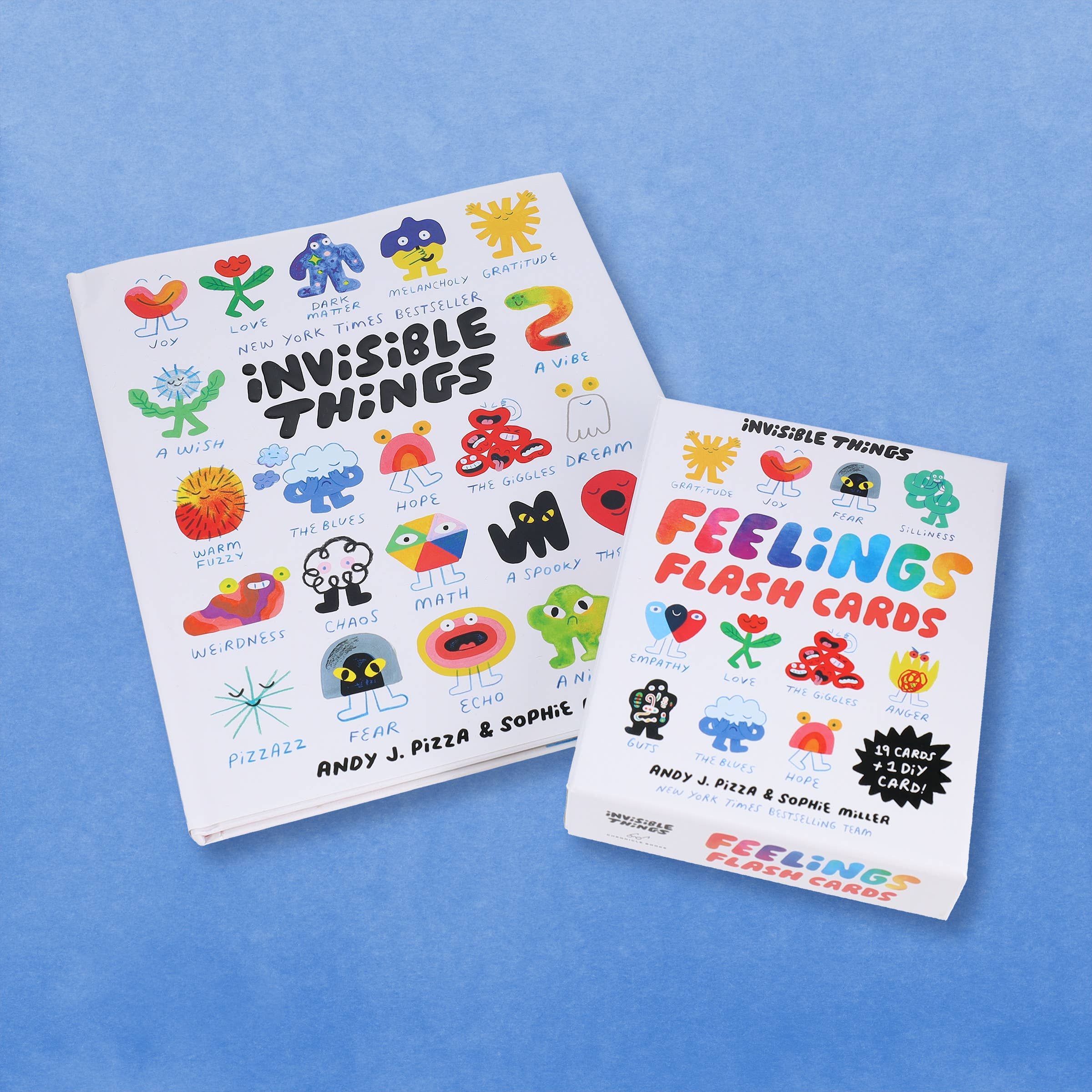 Invisible Things book and feelings flash cards for kids, colorful illustrations, emotional learning tools