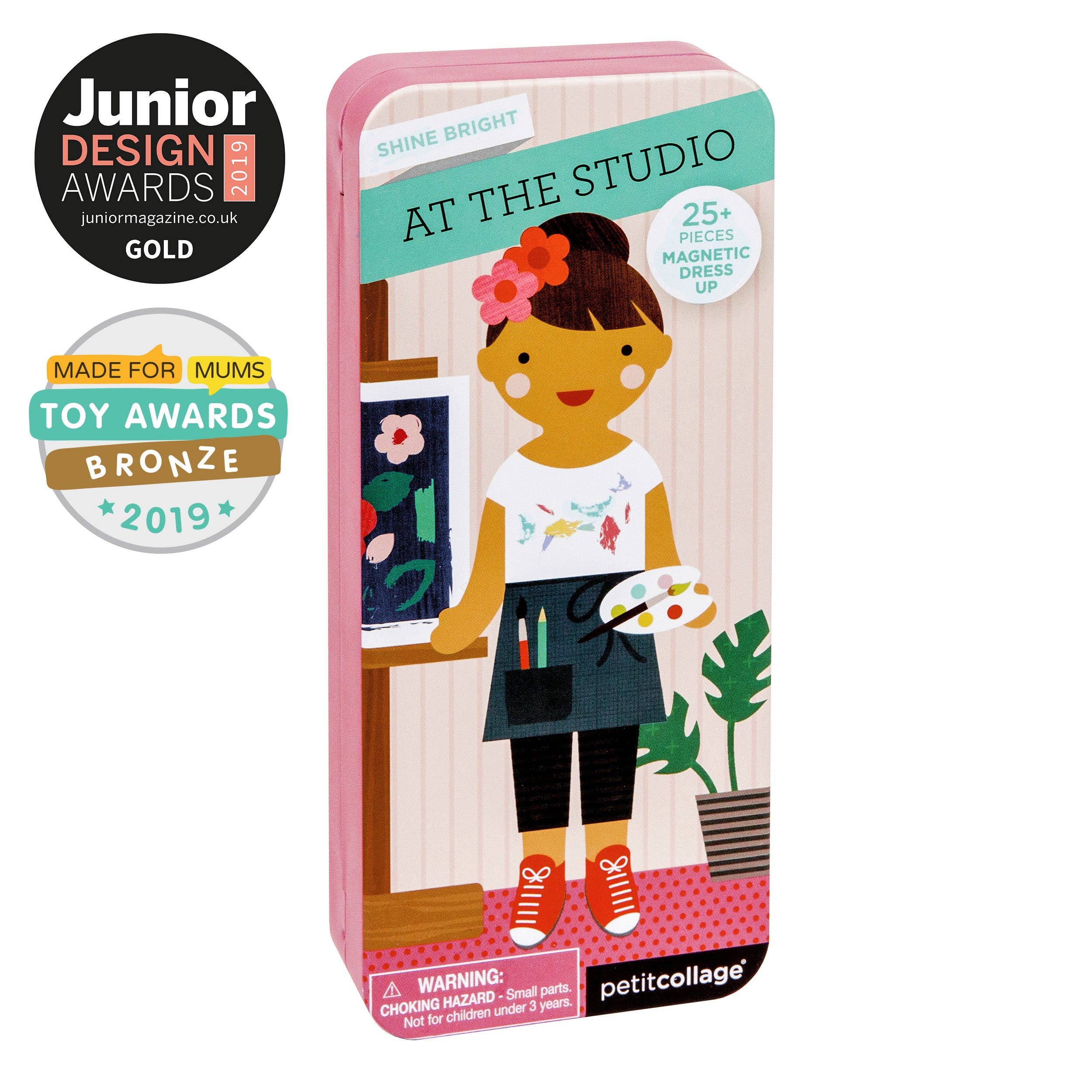 Petit Collage 'At the Studio' magnetic dress-up toy with 25+ pieces, award-winning kids art playset for creative fun.