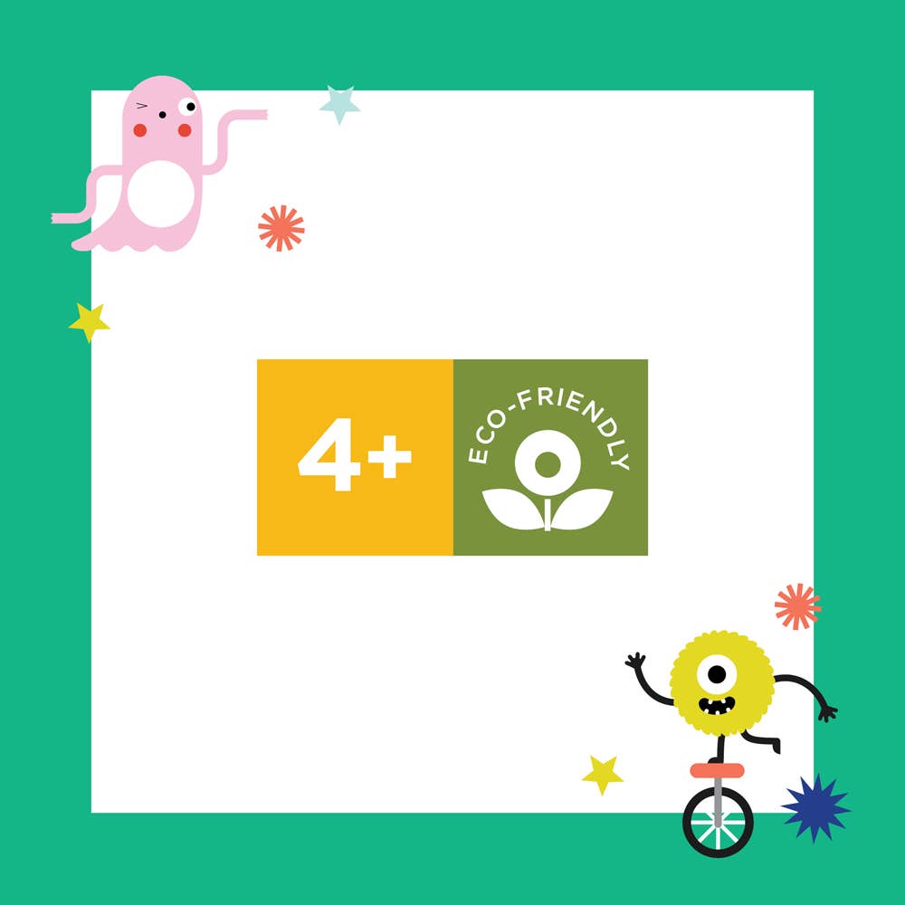 Eco-friendly kids toy for ages 4+, featuring playful monster characters and sustainable design