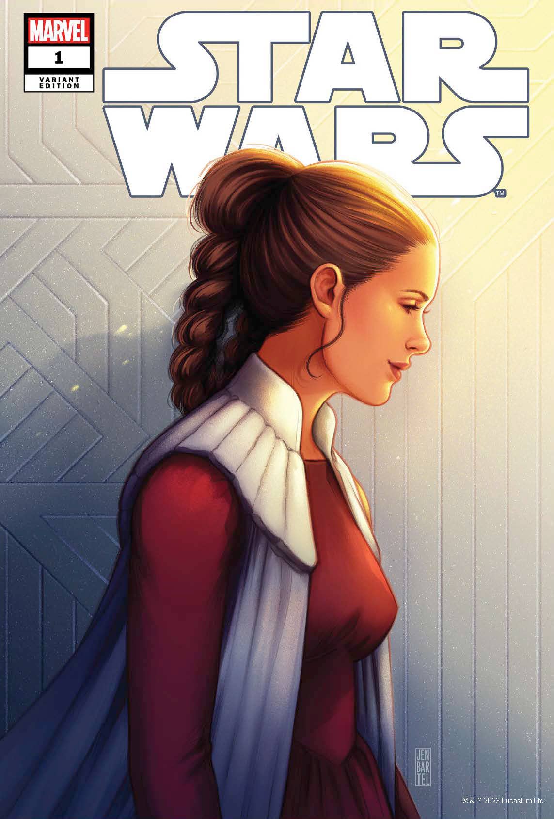 Star Wars comic cover featuring Princess Leia in red gown, Marvel variant edition