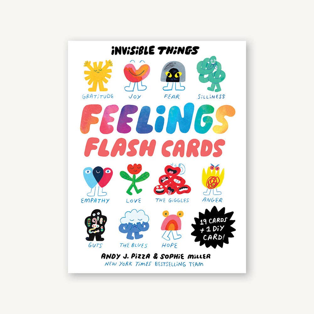 Feelings Flash Cards for kids, colorful emotions illustrations, 19 cards + DIY card, perfect for emotional learning and family play