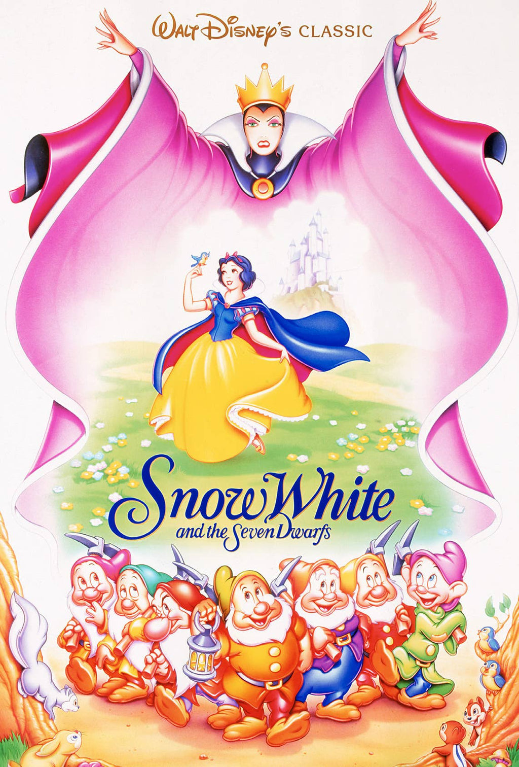 Snow White and the Seven Dwarfs movie poster, classic Disney animation for family movie nights and cozy reads