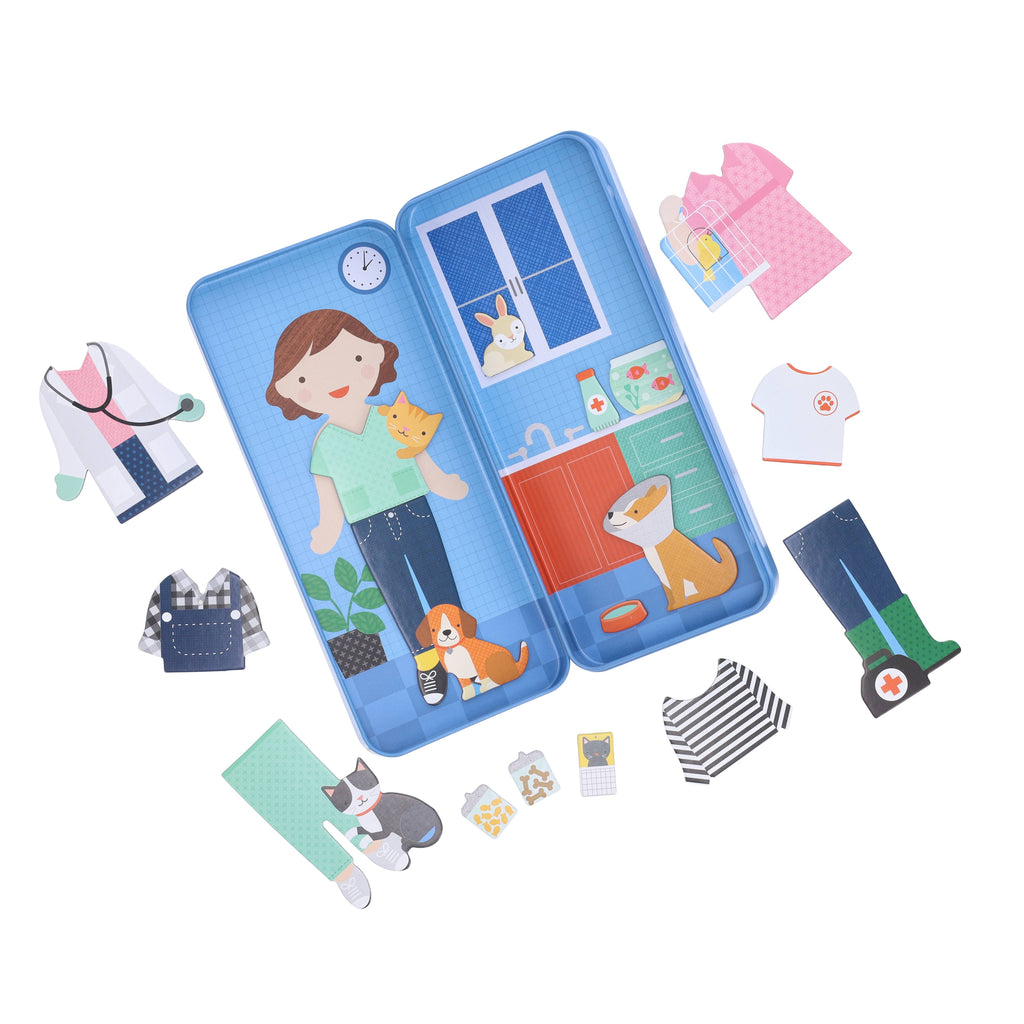 Magnetic pet vet playset with doctor, animals, clothes & accessories for imaginative kids' play