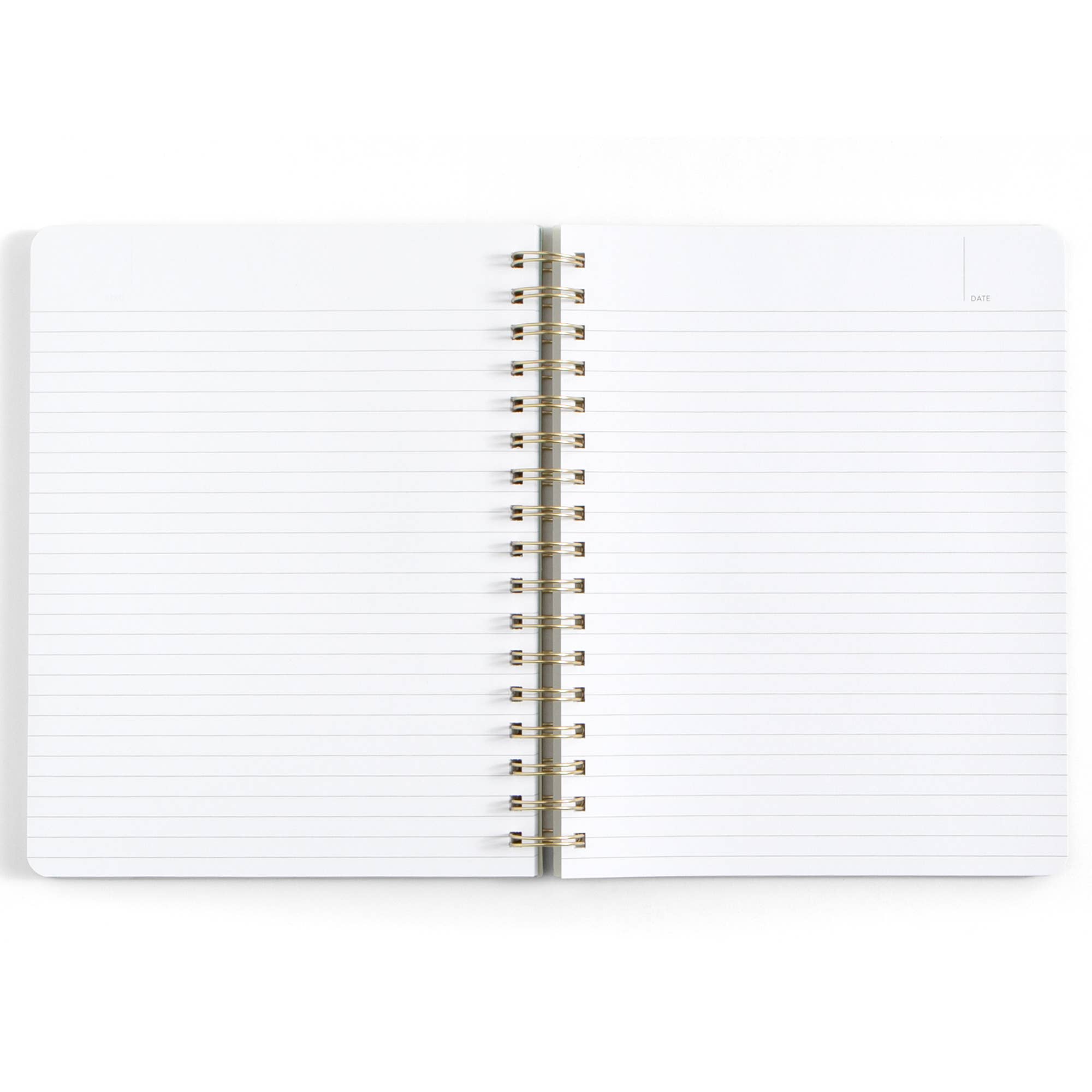Open notebook with spiral binding on a white background
