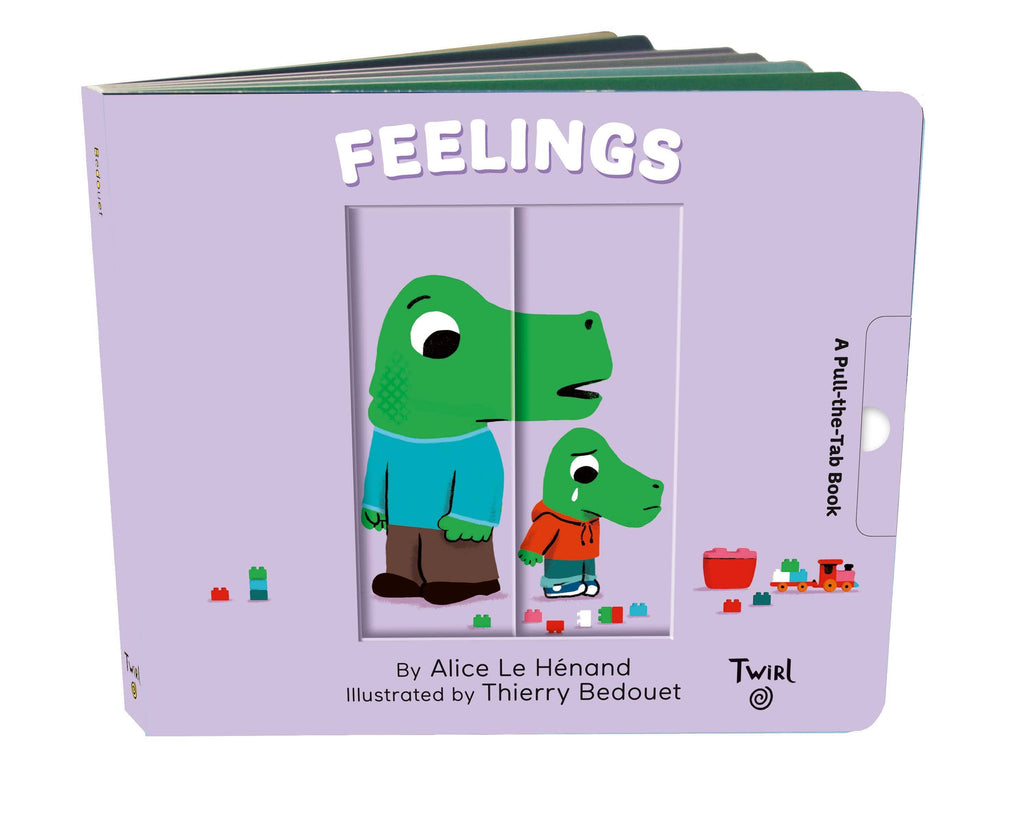 Feelings: A Pull-the-Tab Book for kids with dinosaur characters, colorful blocks, and interactive play — perfect for emotional learning and cozy storytime.